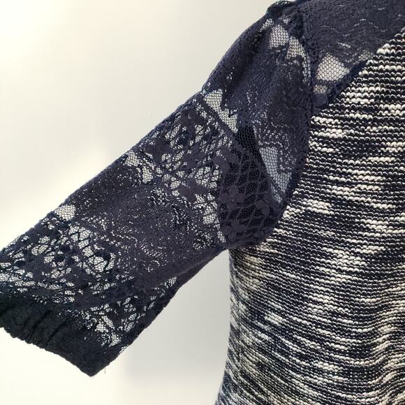 Anthropologie Postmark Patel Tweed Lace Sleeve Shirt Navy Women Medium - Picture 7 of 10